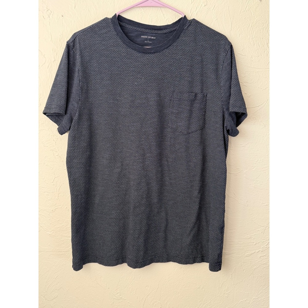 Banana Republic Mens Large Navy Blue Micro Dot Pocket T-Shirt Short Sleeve Tee